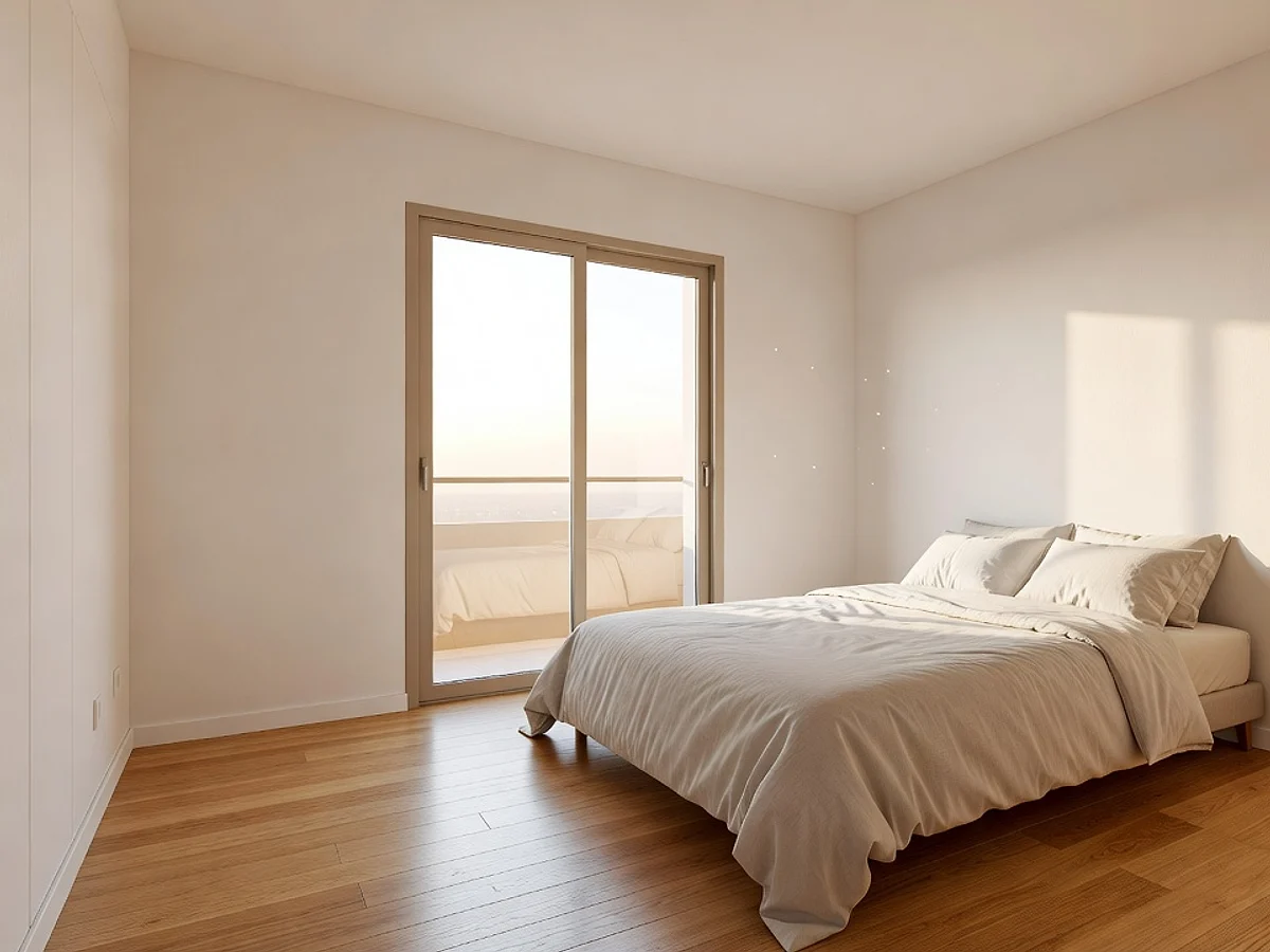 Dormitorio principal del piso reformado, luminoso y en tonos claros